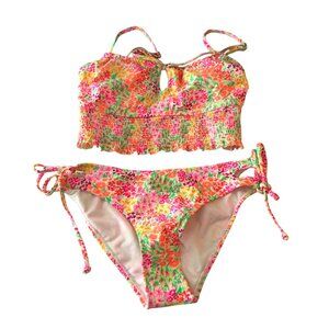 Salt & Cove Juniors Bikini Set Lace Up Hipster Smocked Tie Floral Colorful S